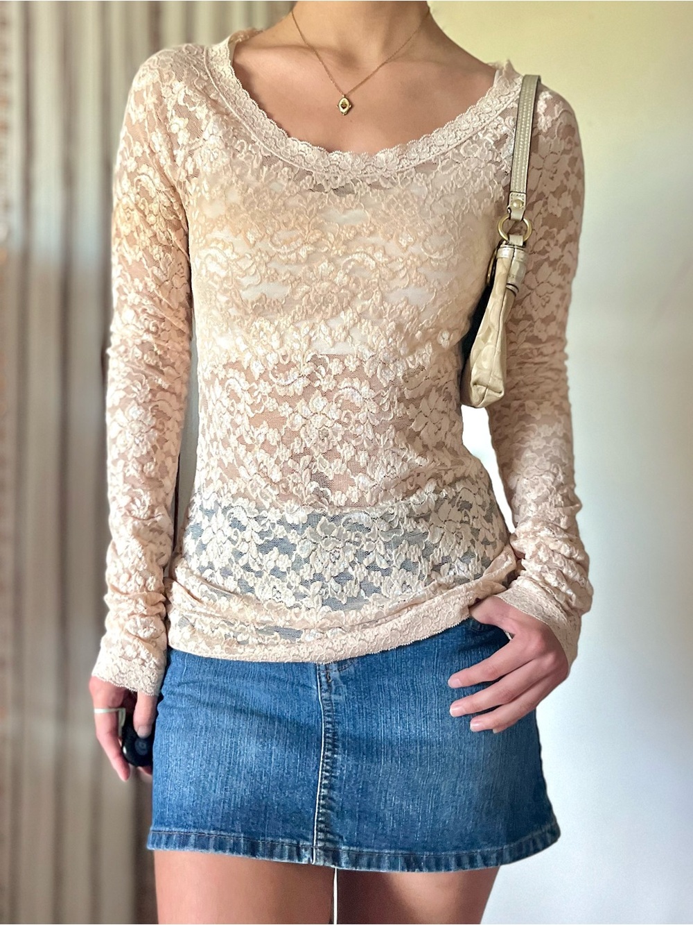 vintage moda international sheer lace floral long sleeve top